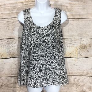 Cato medium ruffle front blouse black white dotted